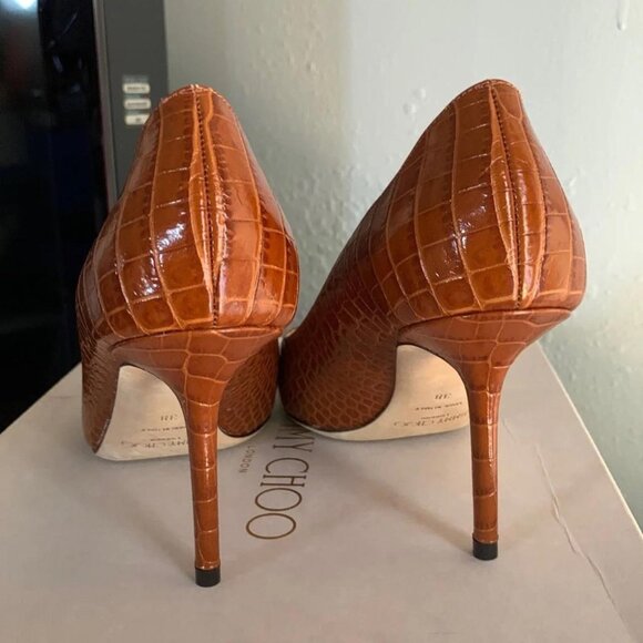 Jimmy Choo Love 85 Brown Croc Embossed Pointed Toe Pumps - Picture 5 of 5